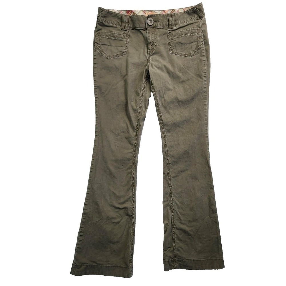 Mudd Flare Leg‎ Pants Olive Green Low Rise Y2K Boho Stretch Twill Size 11